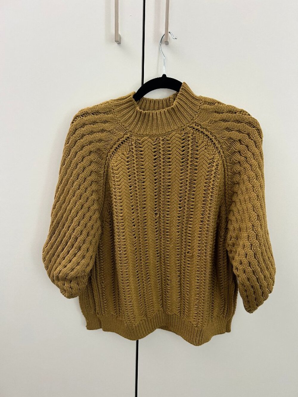 3.1 Phillip Lim Chunky Knit Mock Neck Puff Sleeve Sweater Mustard